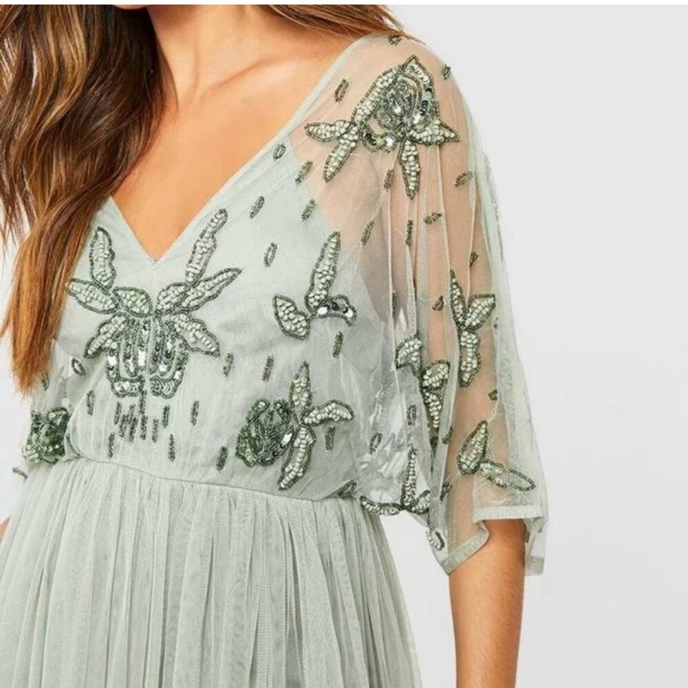Green boohoo Maxi dress with beading